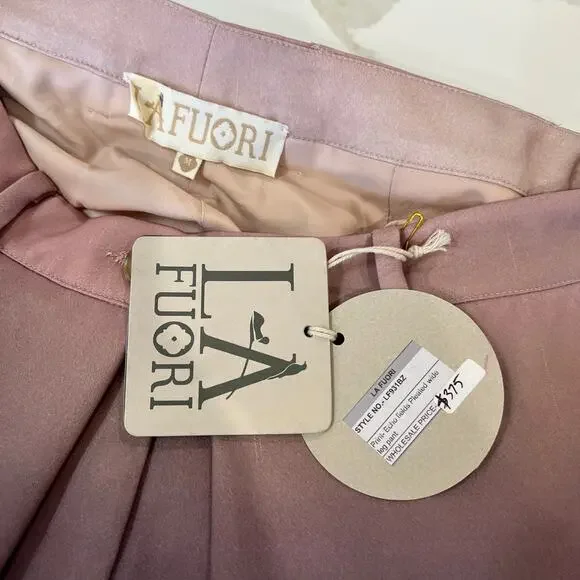 NWT La Fuori echo pleated wide leg pant medium ombré gray 100% silk pleated